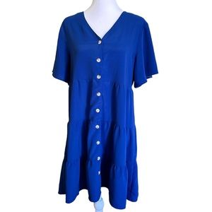 Women’s V-Neck Short Sleeve Boho Dress Blue Size M
